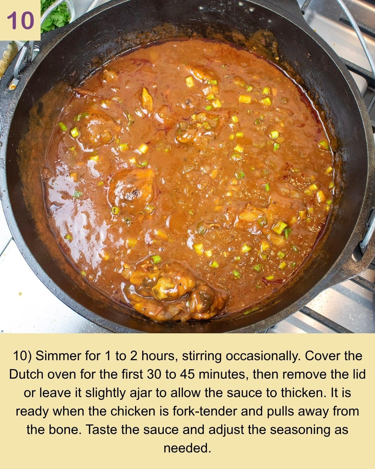 Finished Chicken Sauce Piquante simmered until tender and ready to serve.