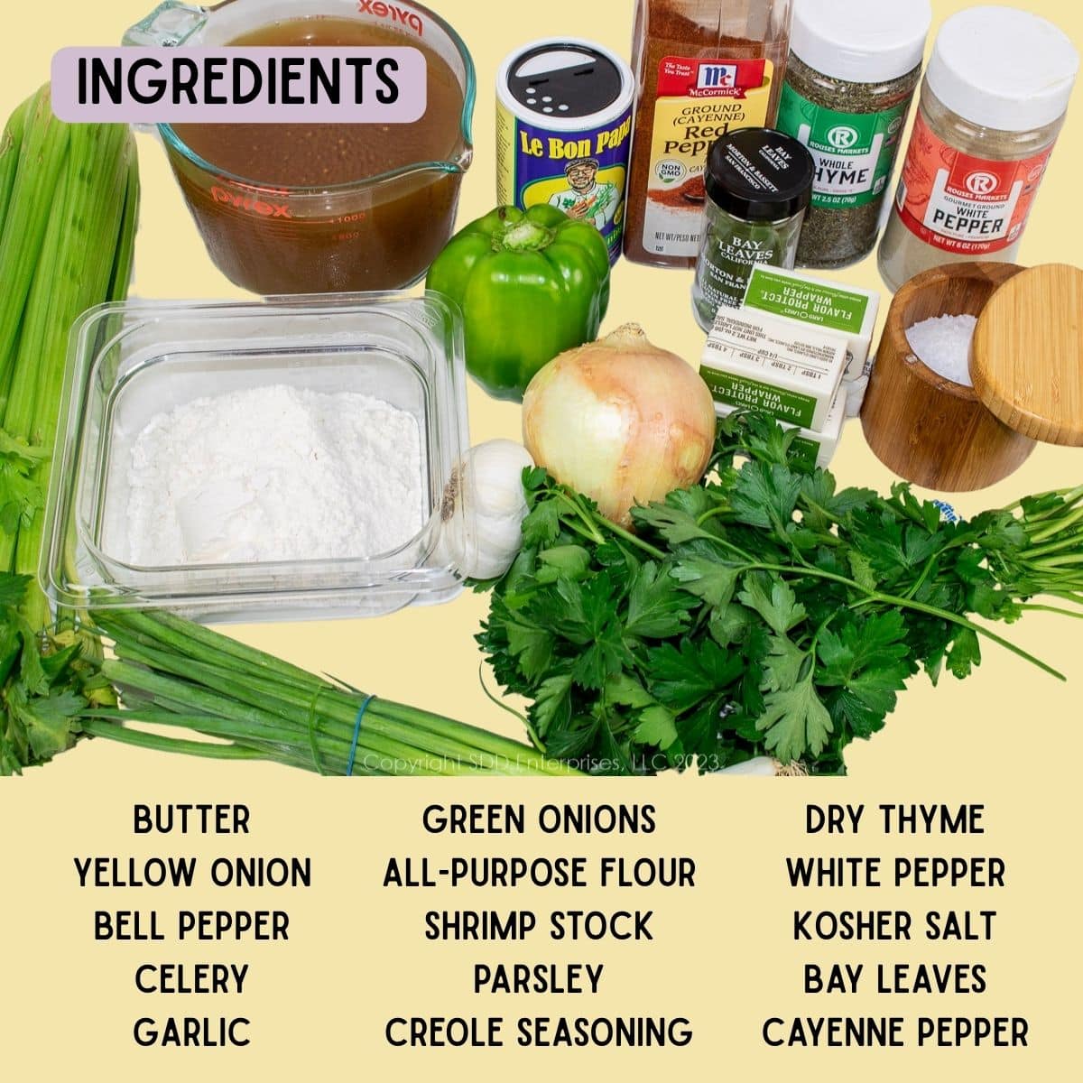Ingredients needed to make etouffee.