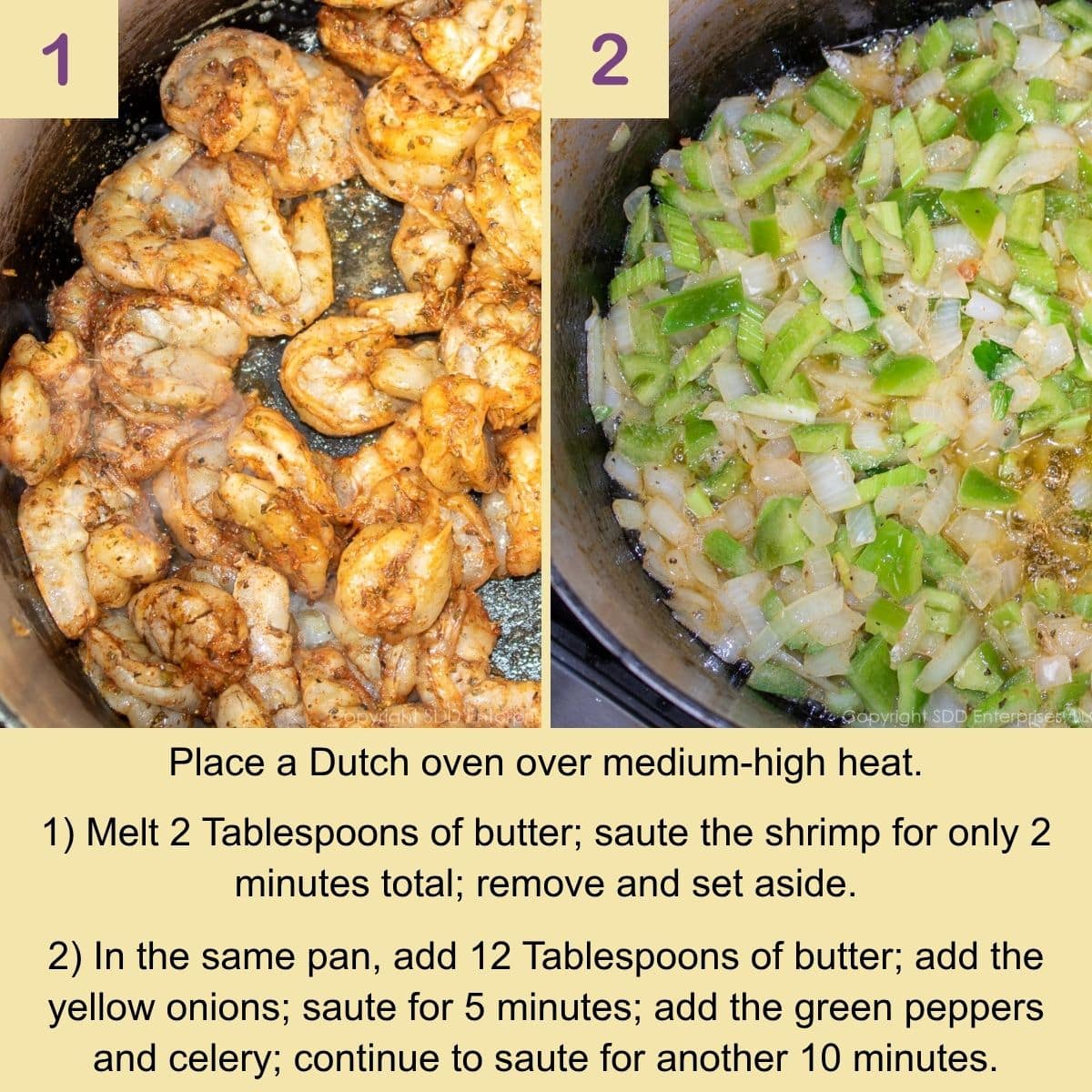 Initial steps to make shrimp etouffee.