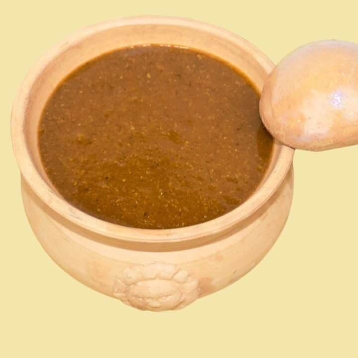 Homemade BBQ Sauce in a clay bowl.