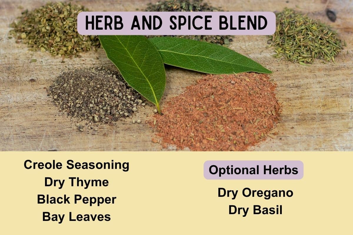 Measured spices, herbs, and seasonings for authentic New Orleans Red Beans and Rice.