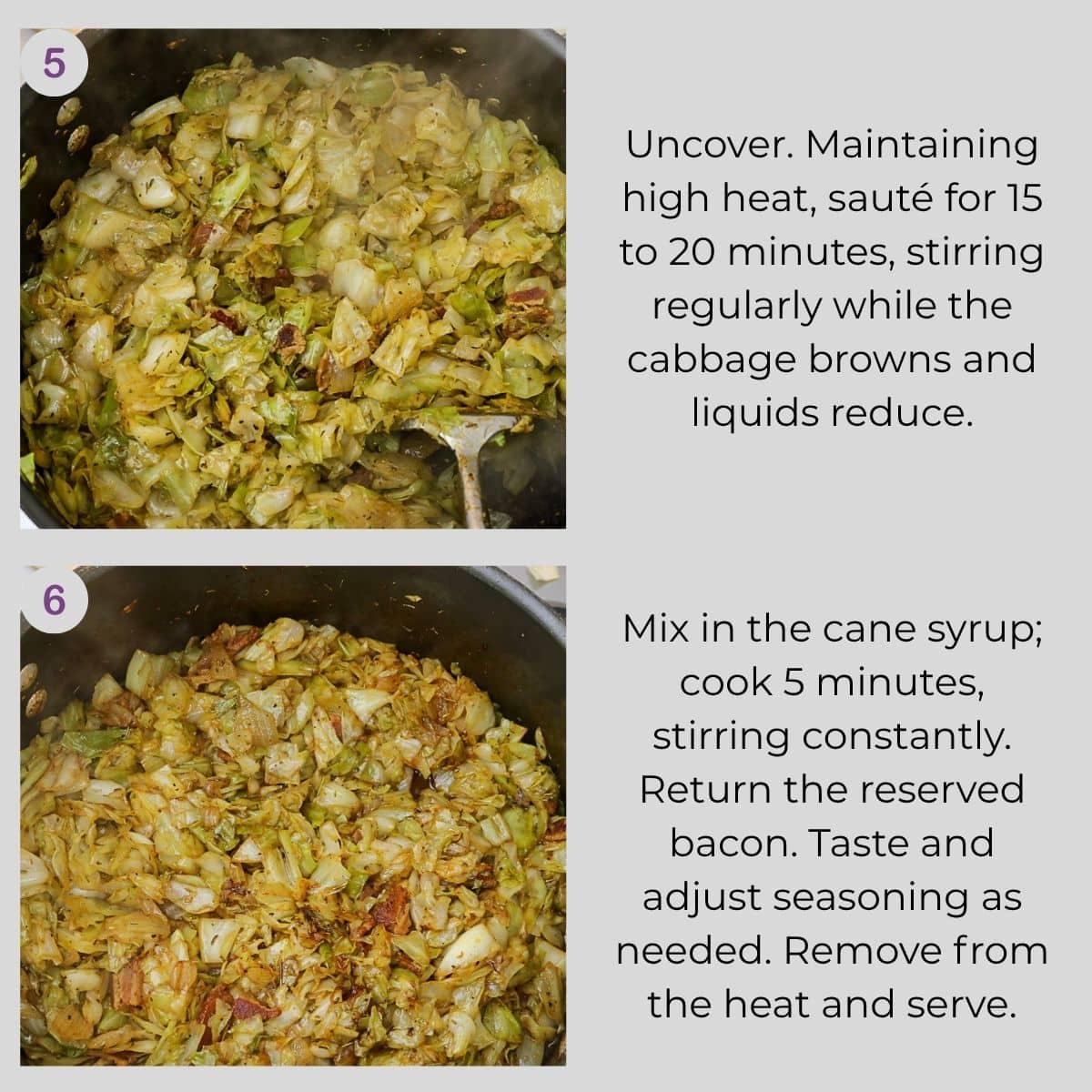 Cabbage browning in a Dutch oven before the cane syrup is added.