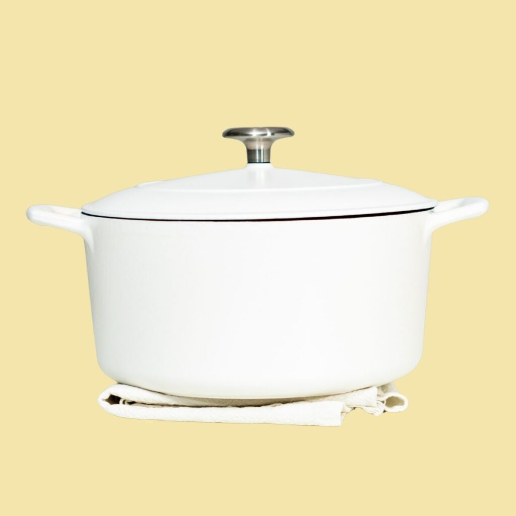 Enameled Dutch oven.