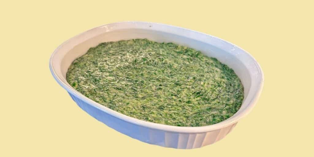 Shallow baking dish suitable for broiling and serving creamed spinach.